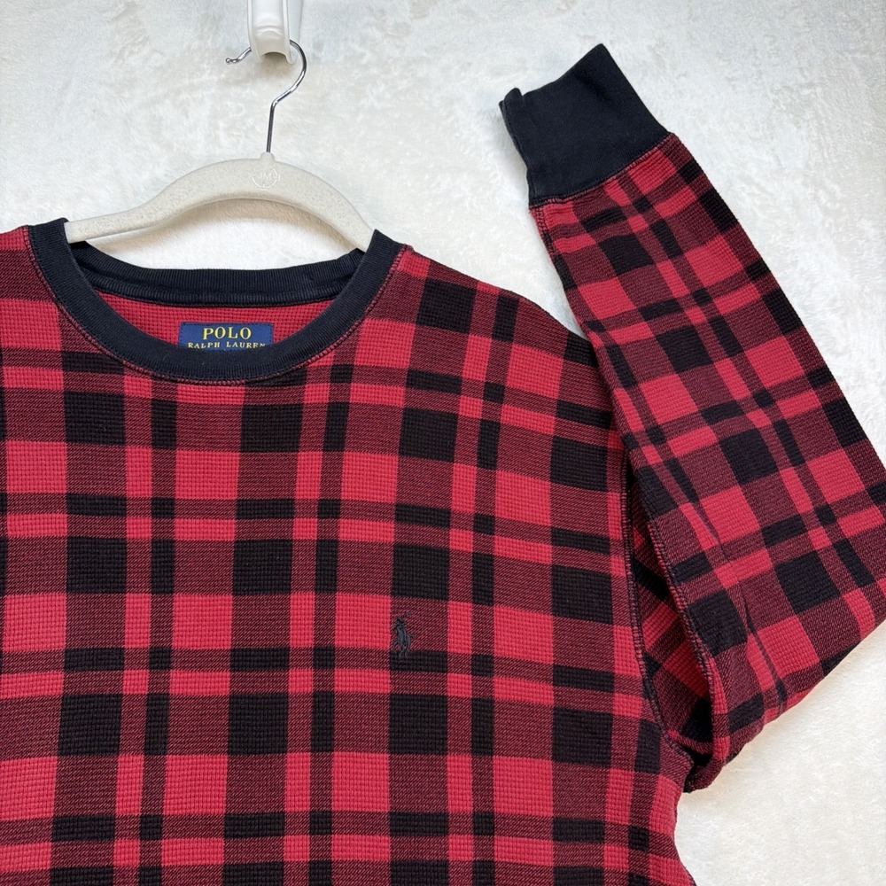 Polo Ralph Lauren Buffalo Plaid Thermal Shirt Red Black Crewneck Long Sleeve XL